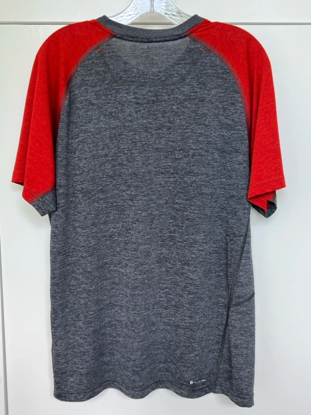 The North Face Men’s Short-Sleeve Tee Shirt — Gray Body with Red Sleeves